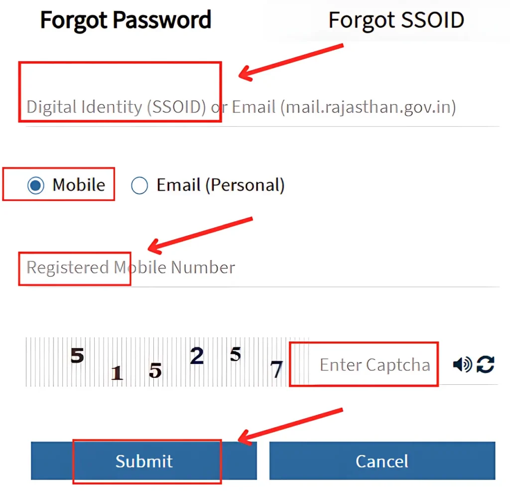 Aadhaar ID/VID से SSO ID पासवर्ड रिकवर करें
